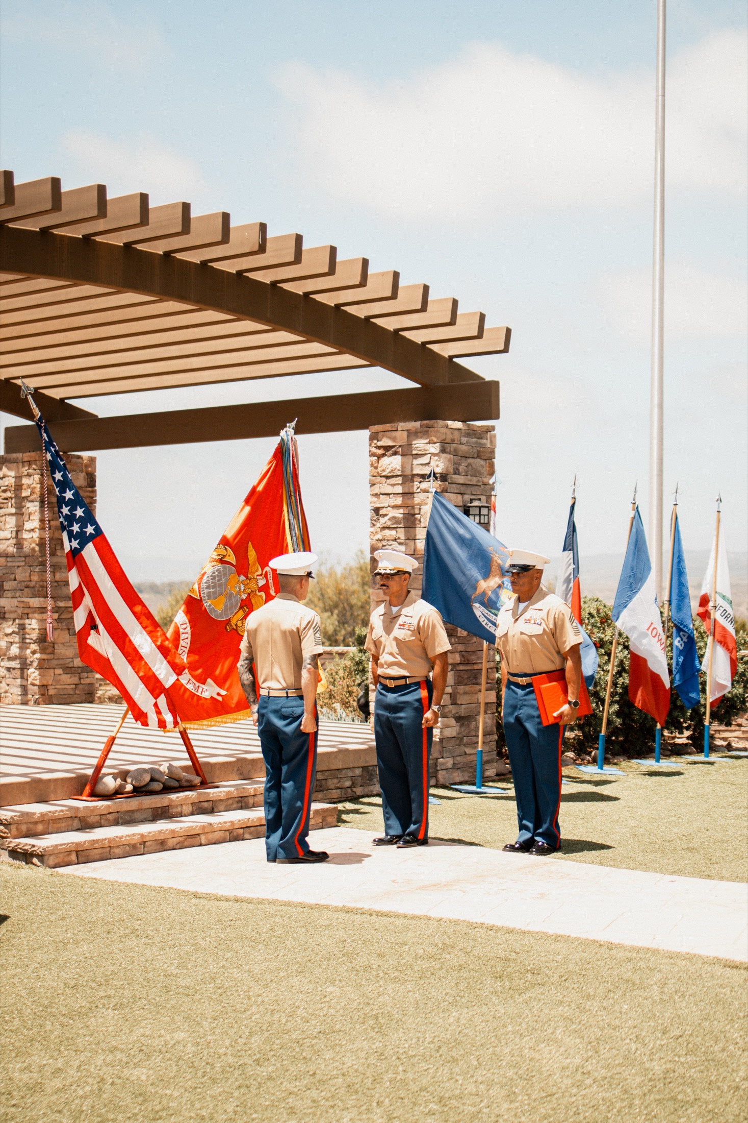 Color guard presenting flags at the retirement ceremony