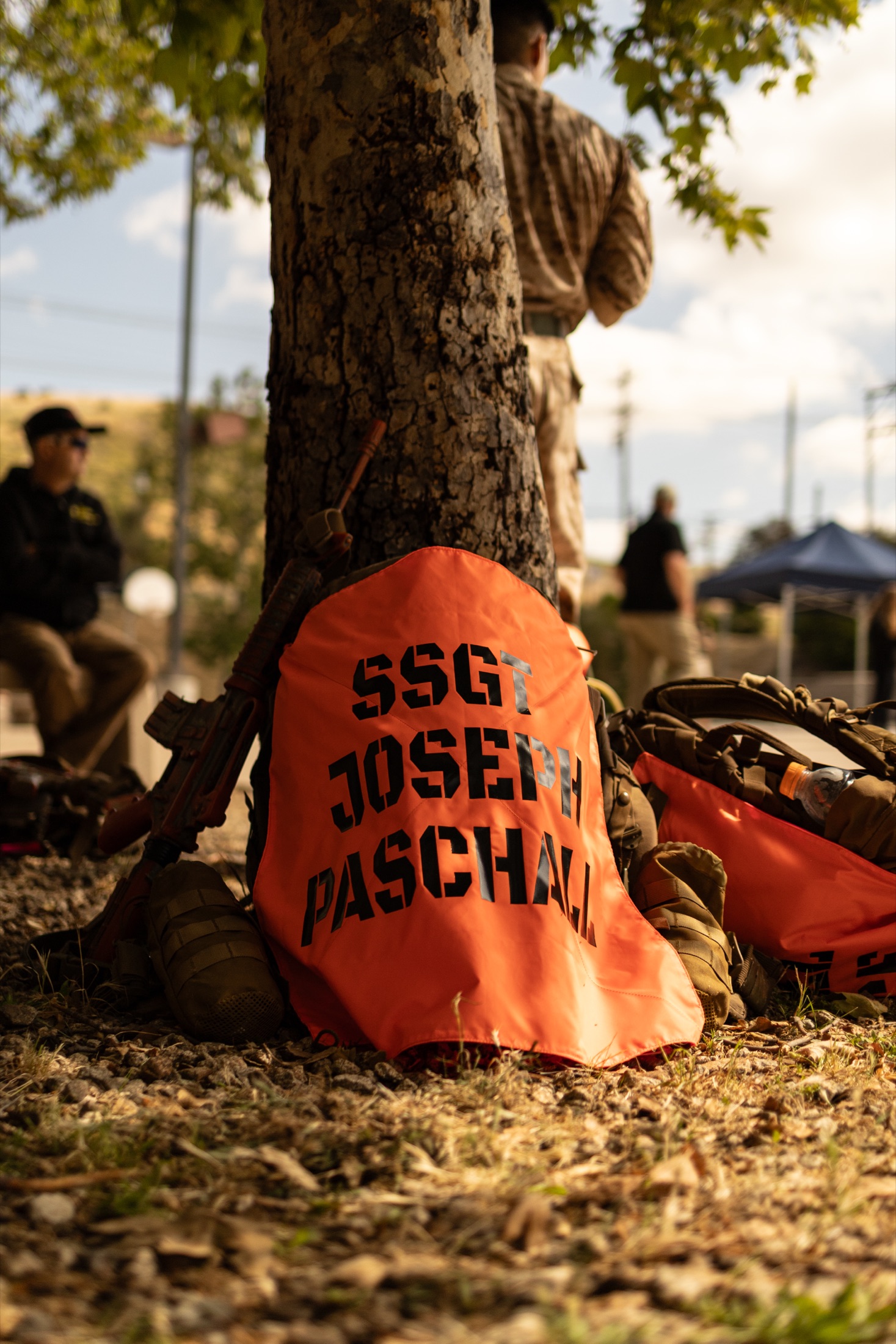 Field gear resting in the shade during training